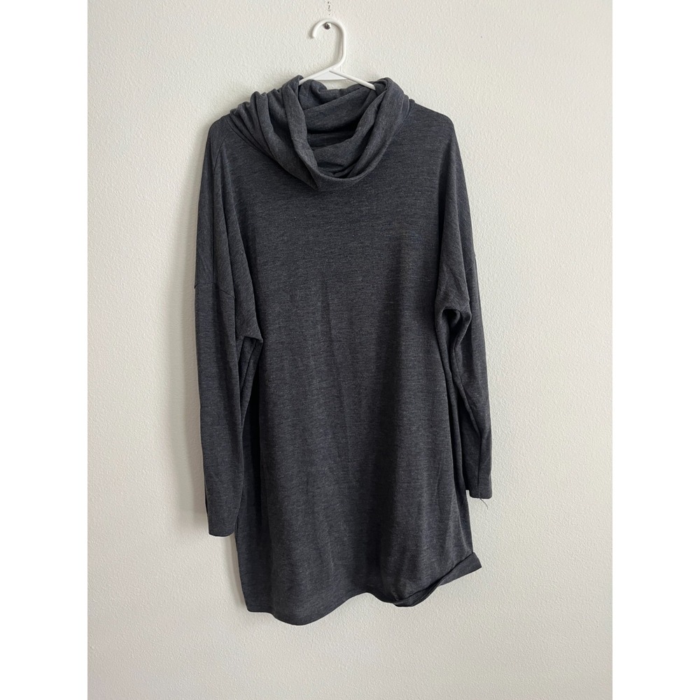 L&B Sweater Dress Womens Charcoal Gray Cowl Neck Long Sleeve Soft Knit Pullover